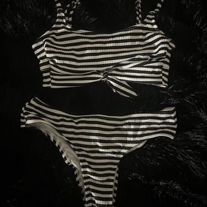 black and white striped bikini